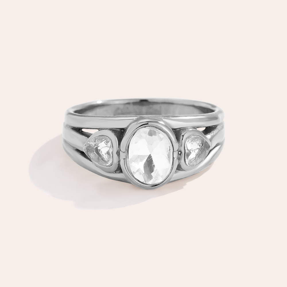 Edelstahl Ring Vintage Look Oval Diamond