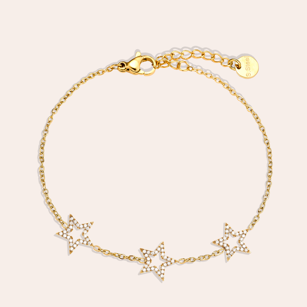 Edelstahl Armkette 17cm Three Diamond Star