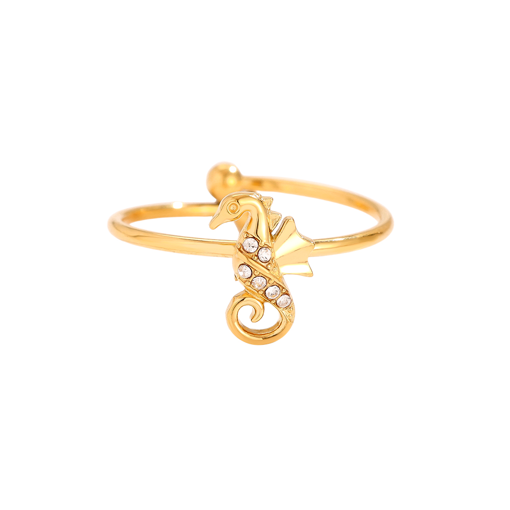 Edelstahl Ring Diamond Sea Horse