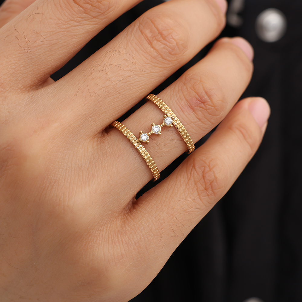 Edelstahl Ring Verstellbarer Doppel mit Zirkonia  