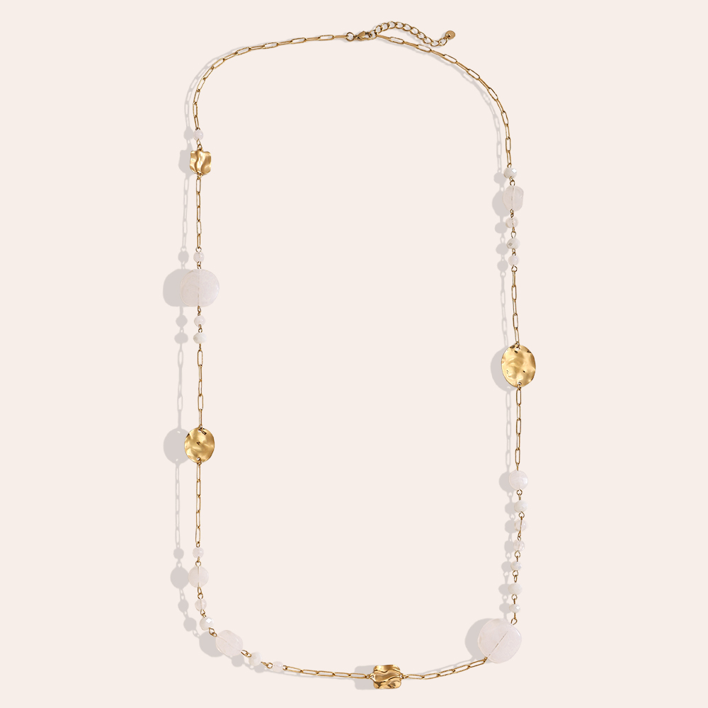 Edelstahl Halskette 101cm Kristallplättchen und goldenes Plättchen