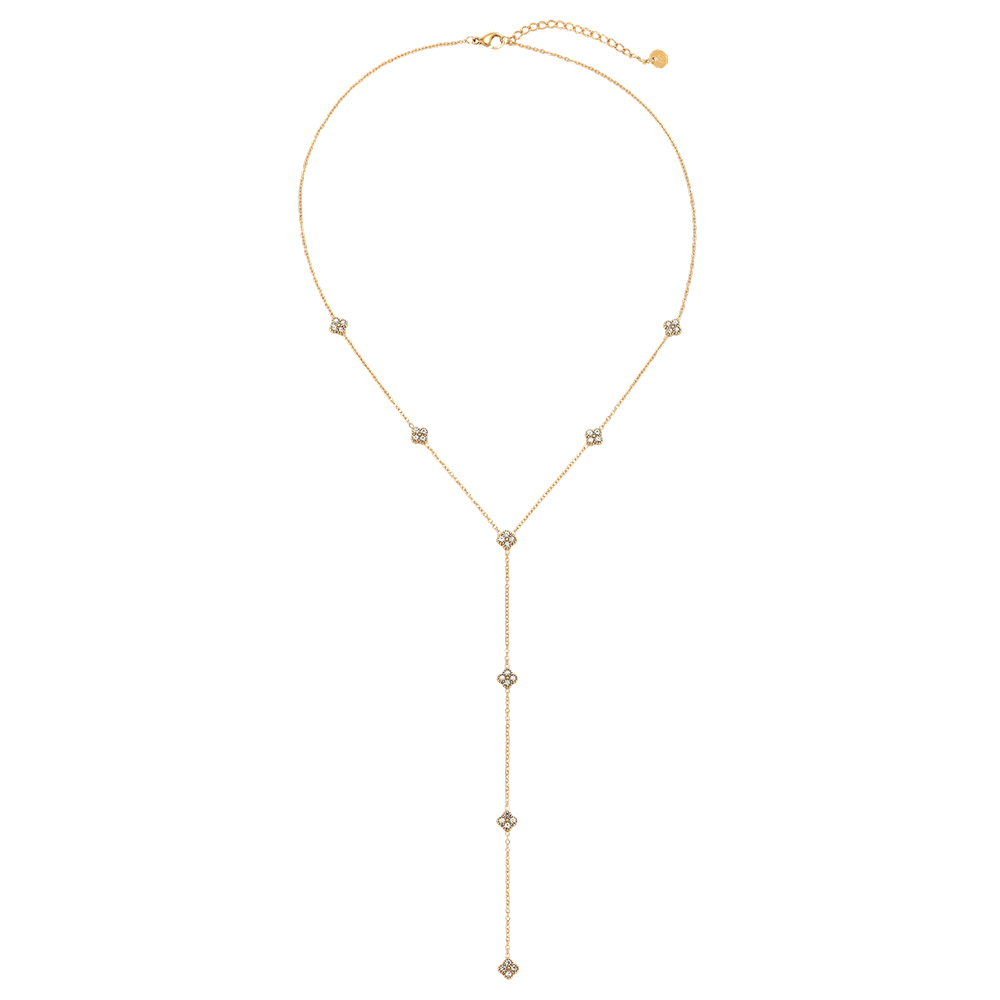 Edelstahl Halskette 42cm Feiner Zirkonia Kleeblatt