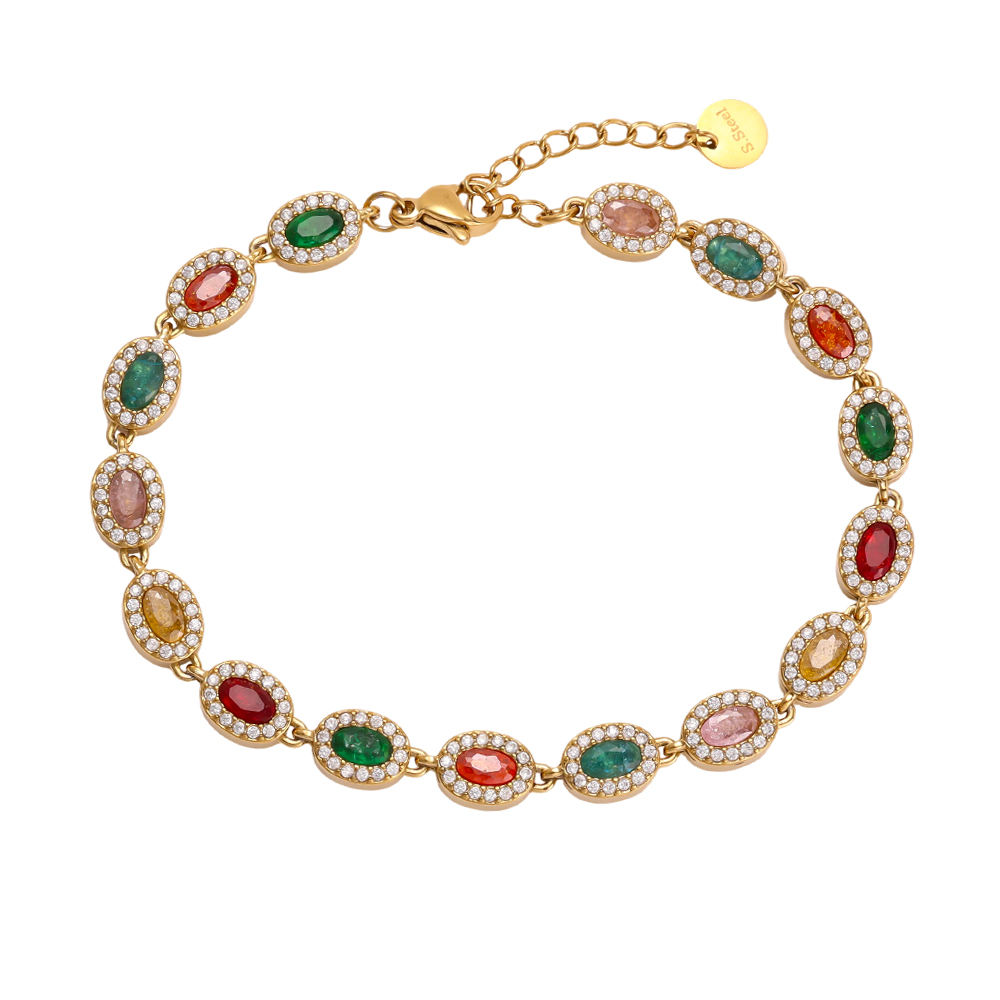 Edelstahl Armband 17cm oval bunte funkelnde Zirkonia   