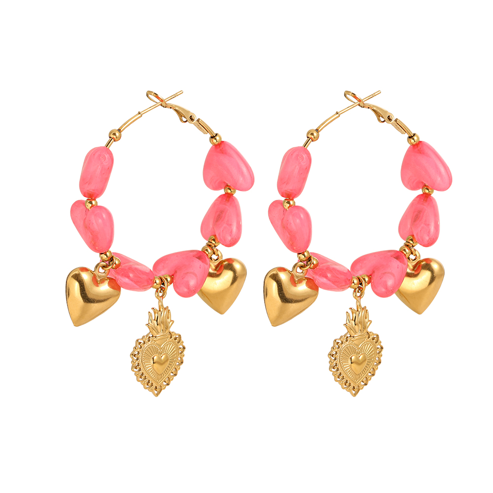Edelstahl Ohrringe 65mm Acrylic Hearts Hoop