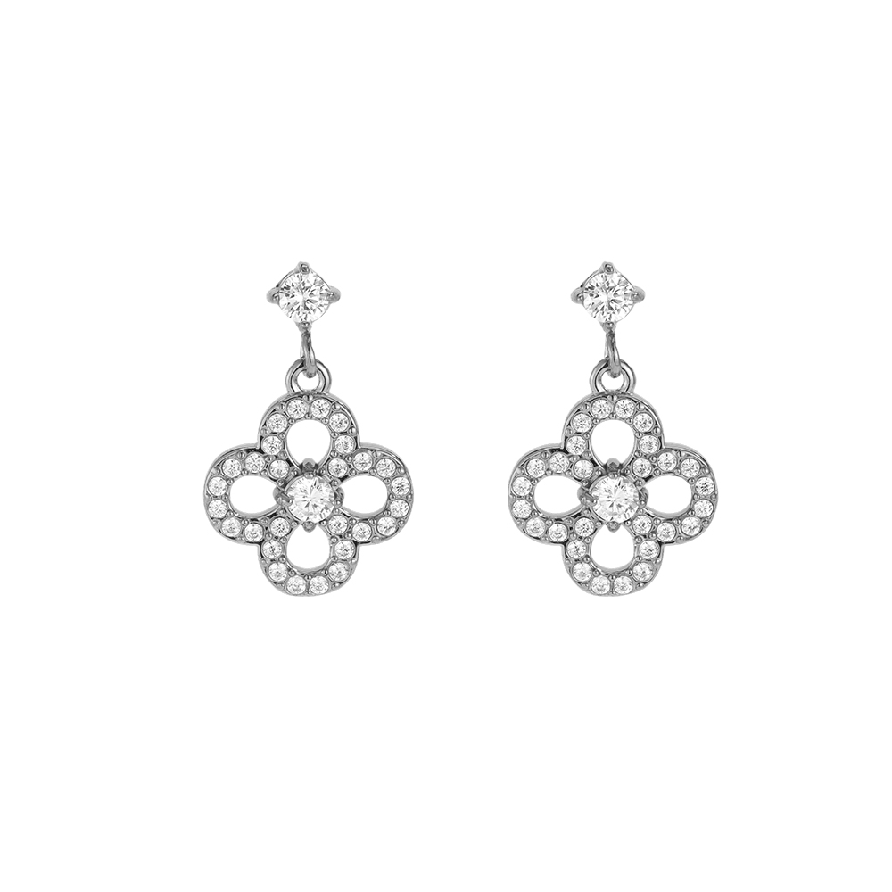 Edelstahl Ohrringe 20mm Zirkonia Kleeblatt  