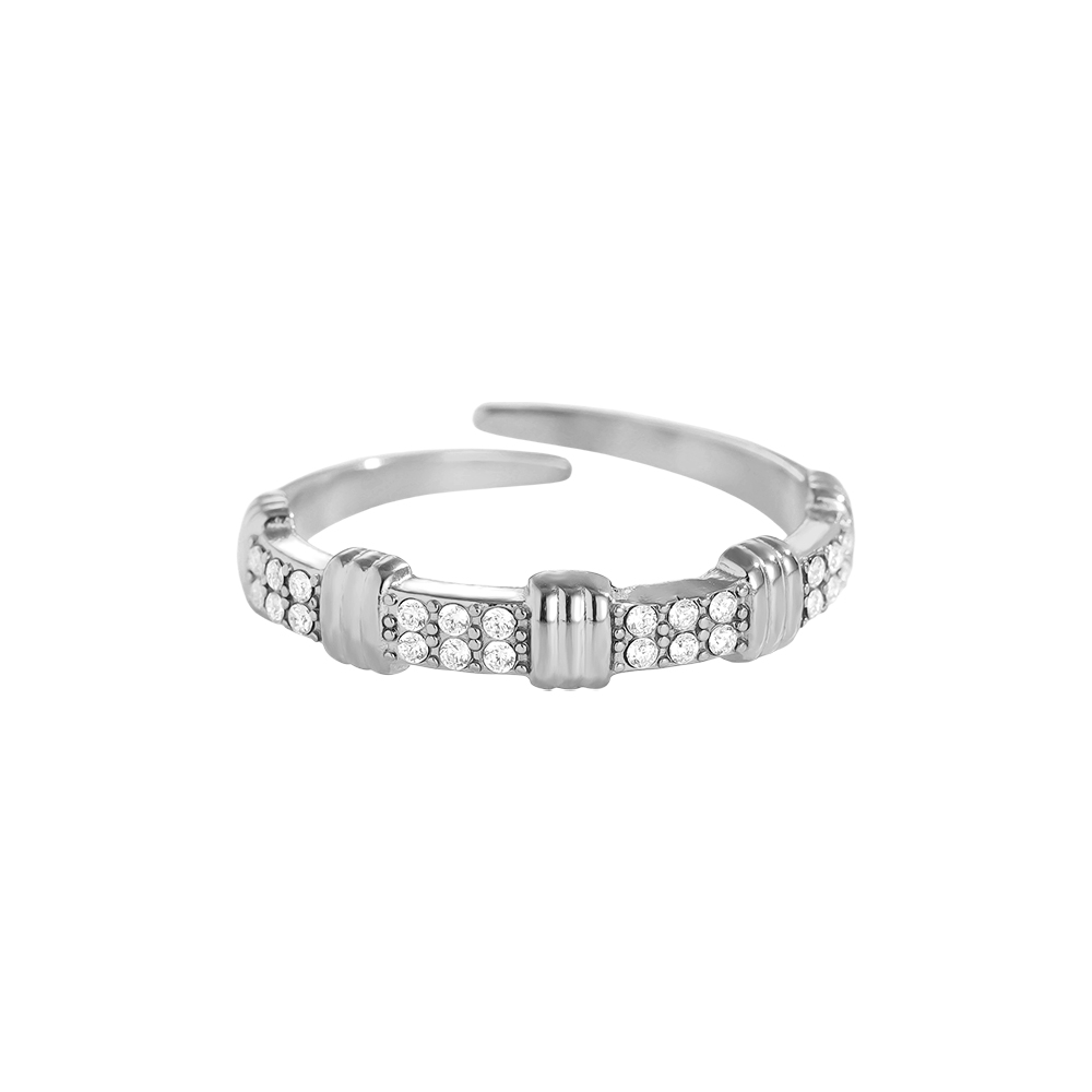Edelstahl Ring Verstellbarer modernem Design mit Zirkonia  