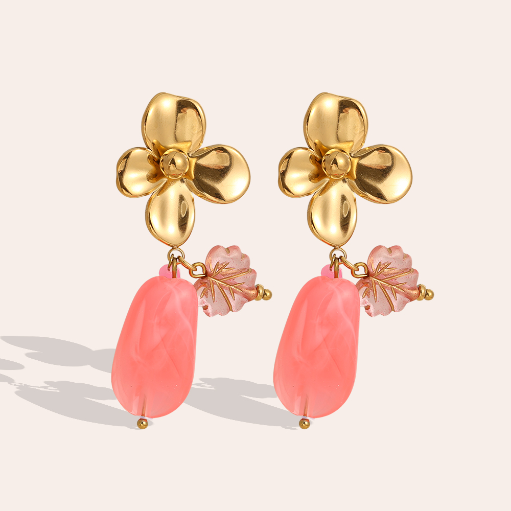 Edelstahl Ohrringe 55mm Flower With Acrylic Charms