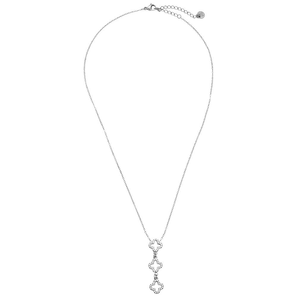 Edelstahl Halskette 39cm Three Diamond Luckly Flowers