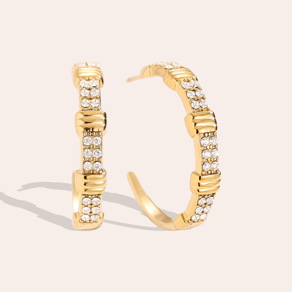 Edelstahl Ohrringe 2cm Little Brikes Diamond Half Hoop