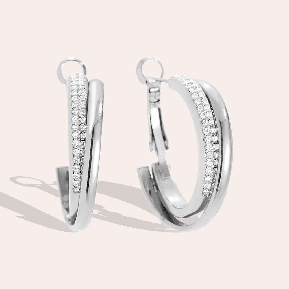 Edelstahl Ohrringe 3cm Fine Diamond Hoop