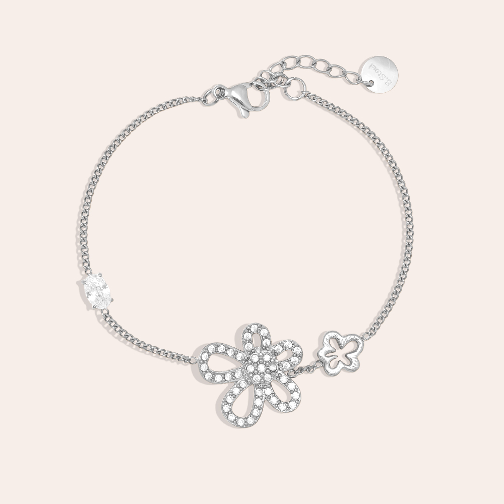 Edelstahl Armkette 17cm Cool Diamond Flower