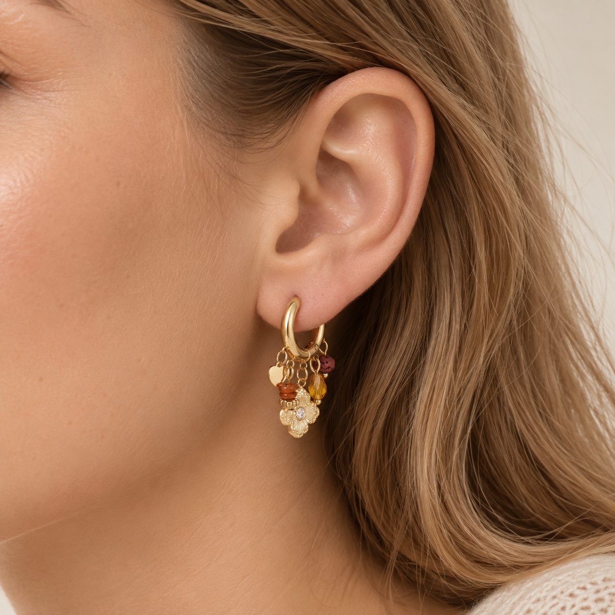 Edelstahl Ohrringe 18*12mm Goldene Blume mit kleine Deko 