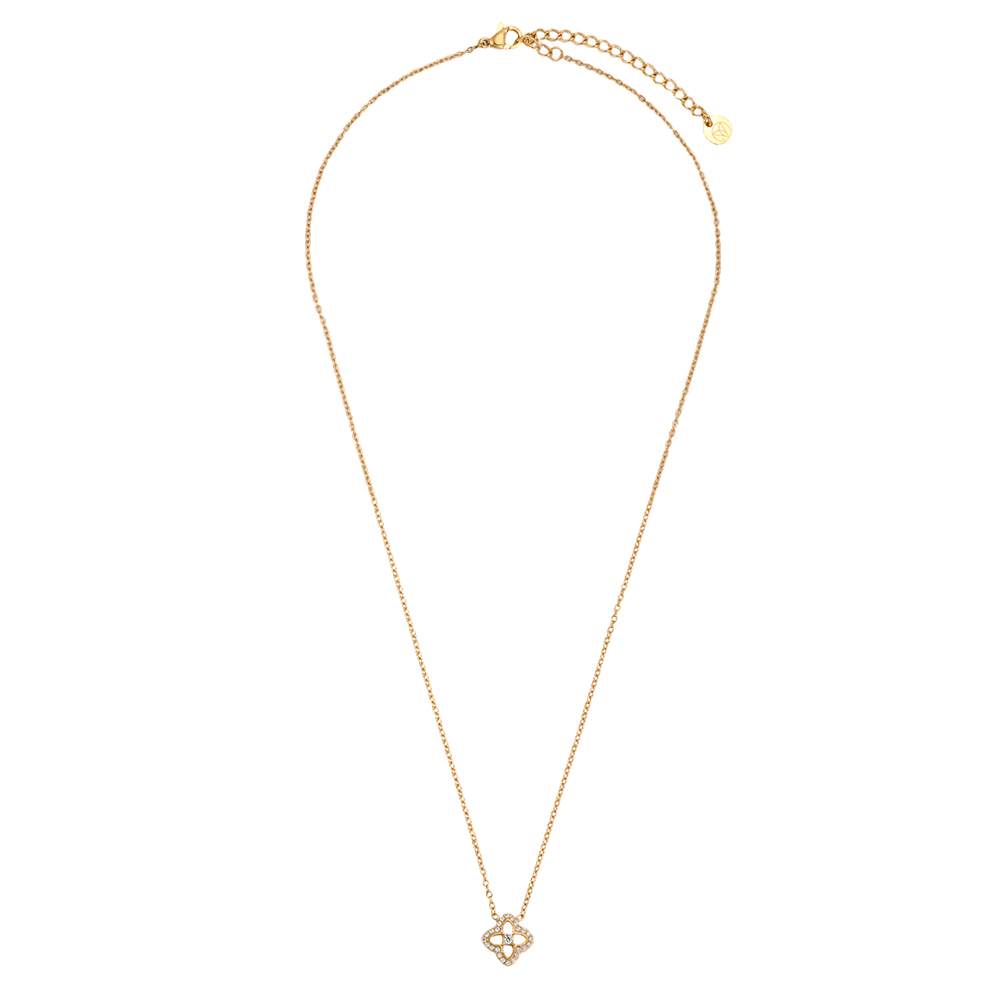 Edelstahl Halskette 40cm Feiner Zirkonia Kleeblatt