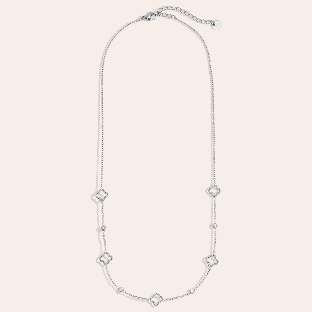 Edelstahl Halskette 39cm kleines Kleeblatt mit Mini Zirkonia