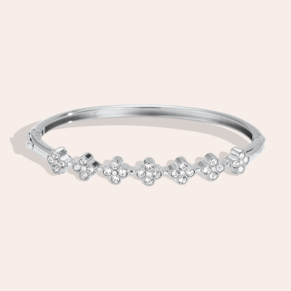 Edelstahl Armreif 6cm viele Zirkonia Kleeblatt   