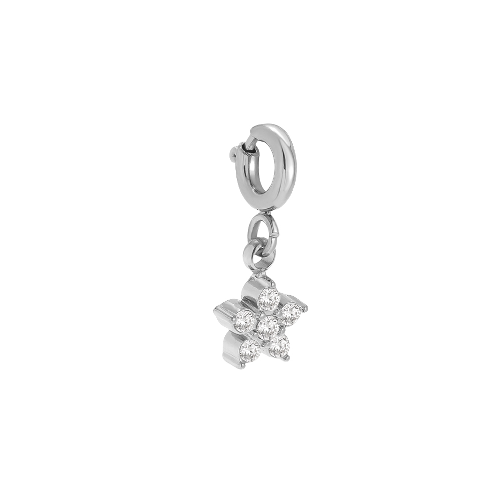 Edelstahl Pendant 15mm Zirkonia Blume mit Federverschluss