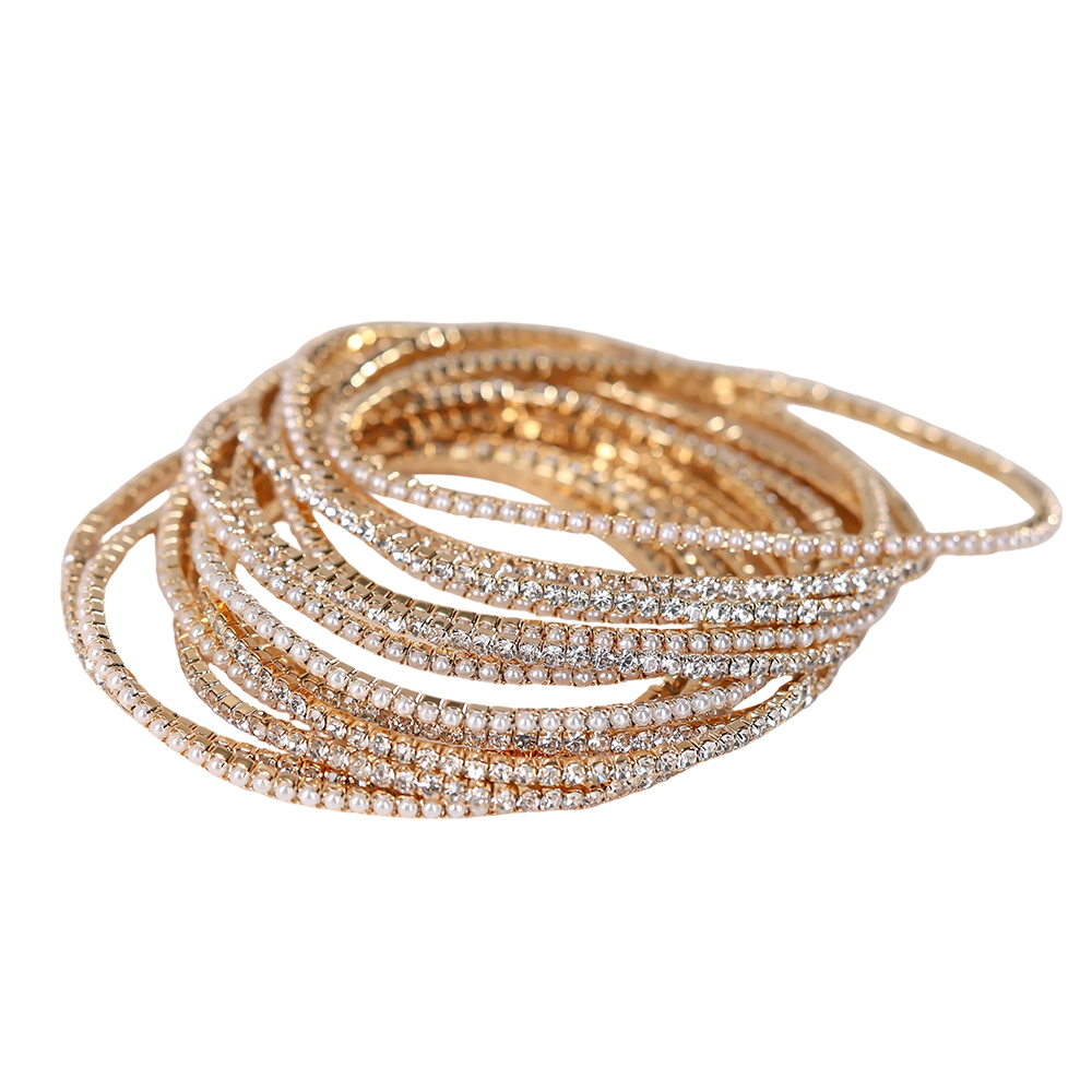 Metalllegierung Armband Set 48er Verstellbarer mini Perle und Zirkonia 
