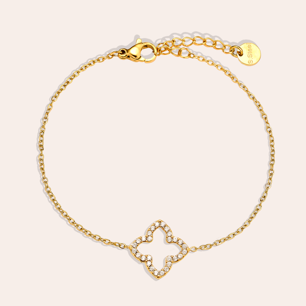 Edelstahl Armkette 17cm Classic Diamond Lucky Flower