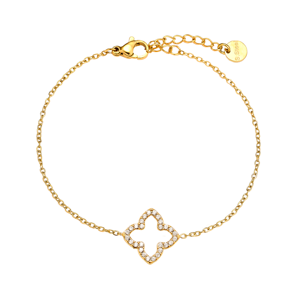 Edelstahl Armkette 17cm Classic Diamond Lucky Flower