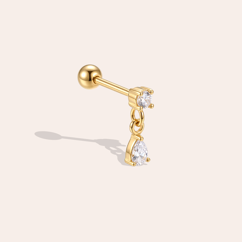 Edelstahl Piercing 9mm Mini Zirkonia Tropfen