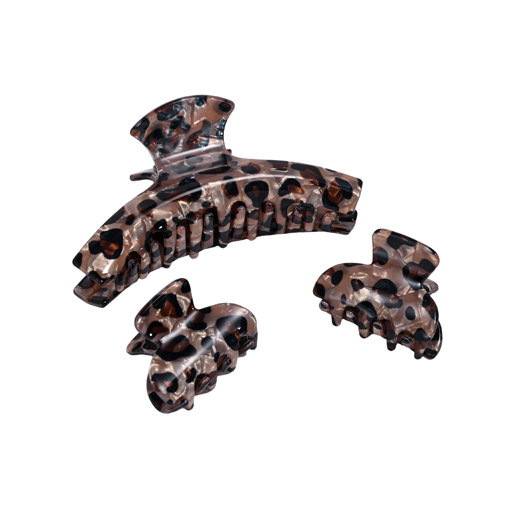3Stk. hellbraun Leopardenprint Haarklammer Set     