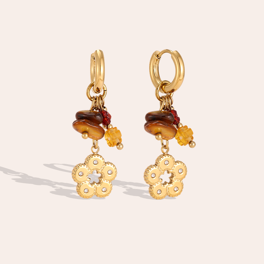 Edelstahl Ohrringe 42*13mm Goldene Blumen mit Kristall und glas