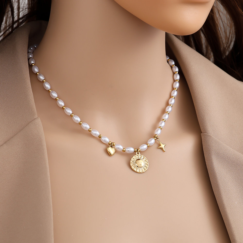 Edelstahl Halskette 40cm Pearl Chain With Charms