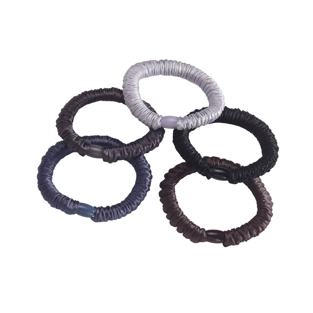 5 Stk.schwarze Farbtöne Pastel Satin fein Scrunchie Set    