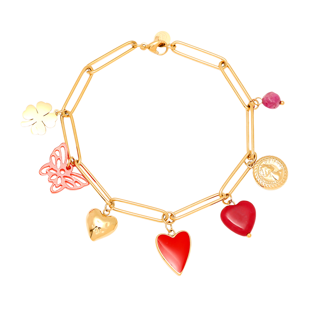 Edelstahl Armband 21cm Red Charms