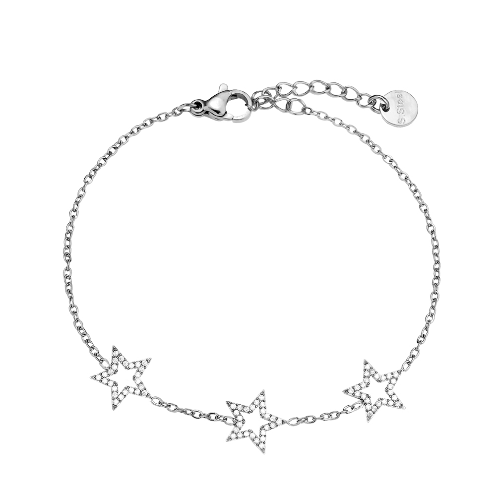 Edelstahl Armkette 17cm Three Diamond Star