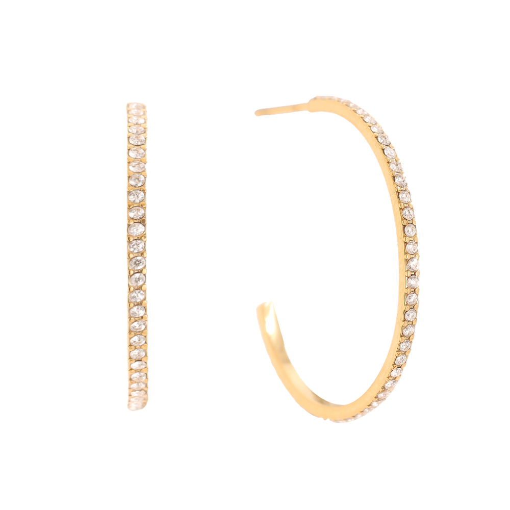 Edelstahl Ohrringe 30mm Simple Diamond Half Hoop