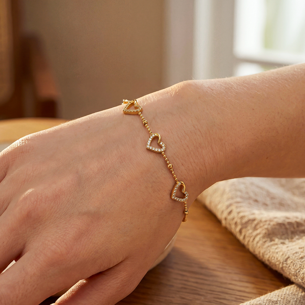Edelstahl Armband 17cm Herz mit Perlen und Strass Hälfte
