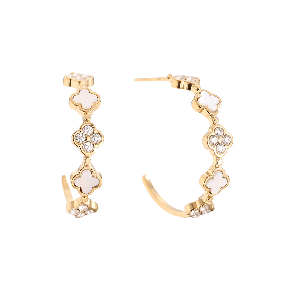 Edelstahl Ohrringe 25mm Lucky Flower Half Hoop