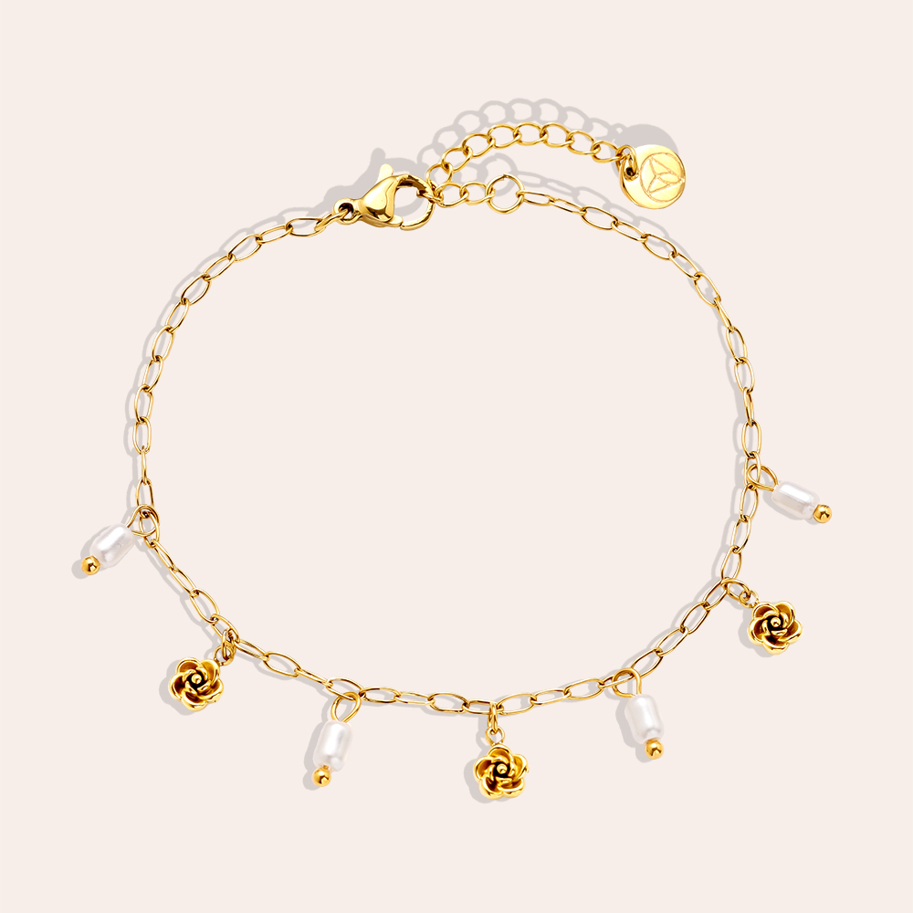 Edelstahl Armband 17cm Mini Flower And Pearl
