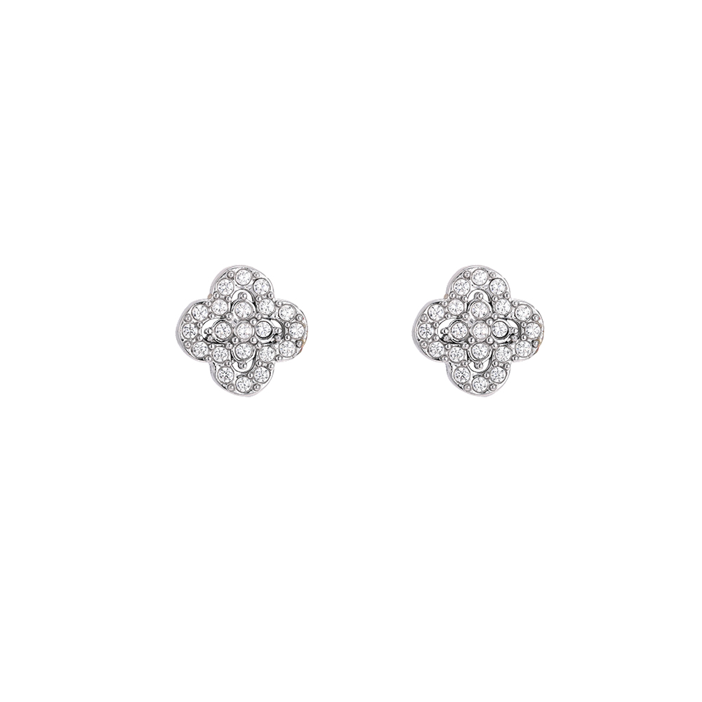 Edelstahl Ohrringe 8mm Zirkonia Kleeblatt 
