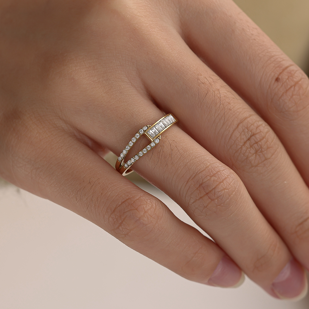 Edelstahl Ring Verstellbarer Feiner Zirkonia