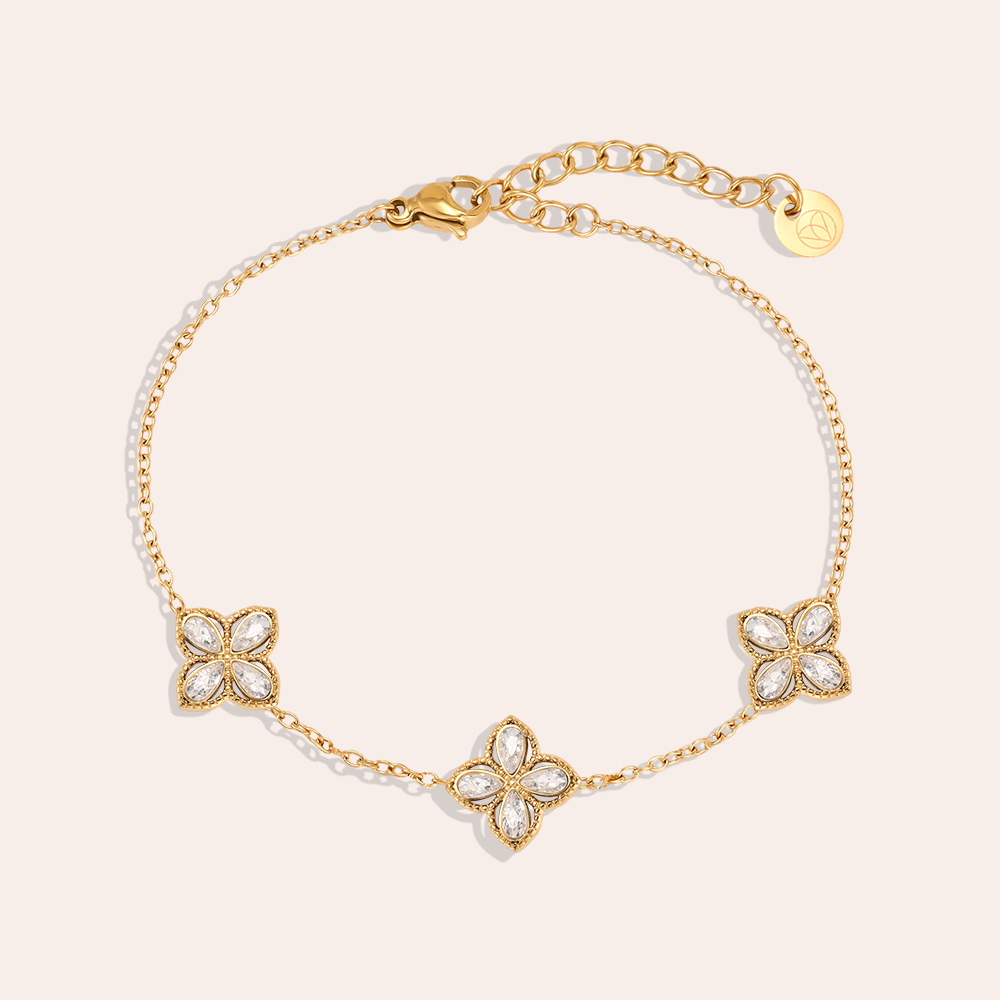 Edelstahl Armband 17cm drei Zirkonia Kleeblatt 