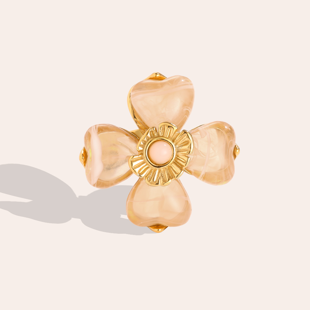 Edelstahl Ring Resin Flower