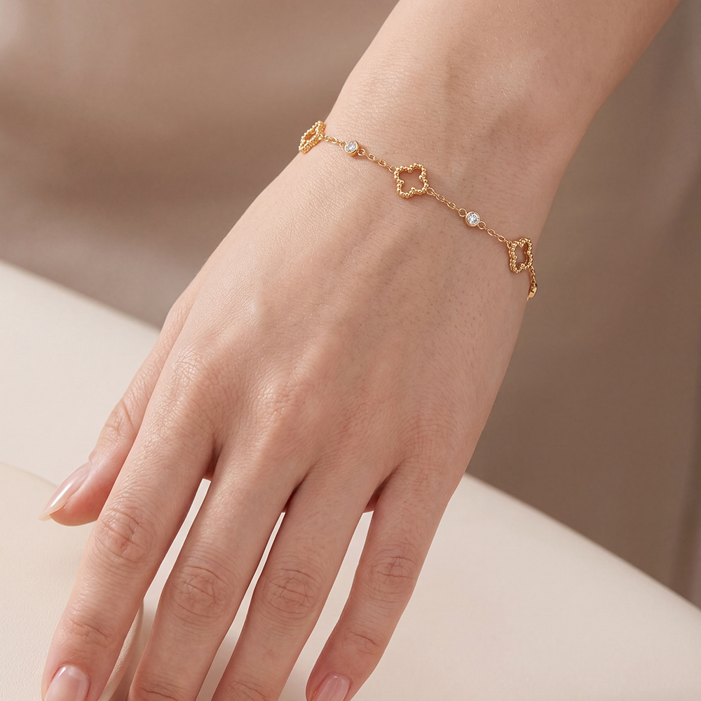 Edelstahl Armband 16.5cm kleines Kleeblatt mit Mini Zirkonia