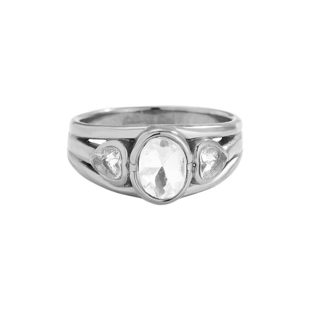 Edelstahl Ring Vintage Look Oval Diamond