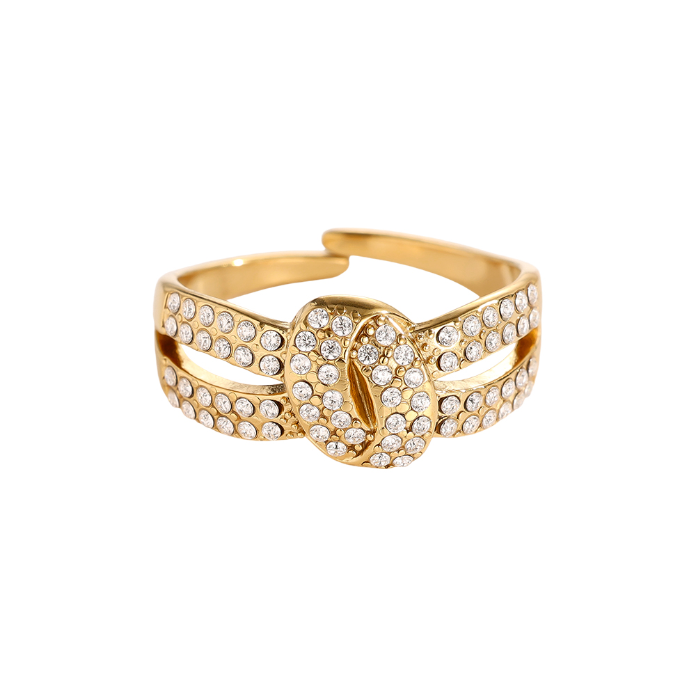 Edelstahl Ring Verstellbarer Doppel Zirkonia mit Knoten