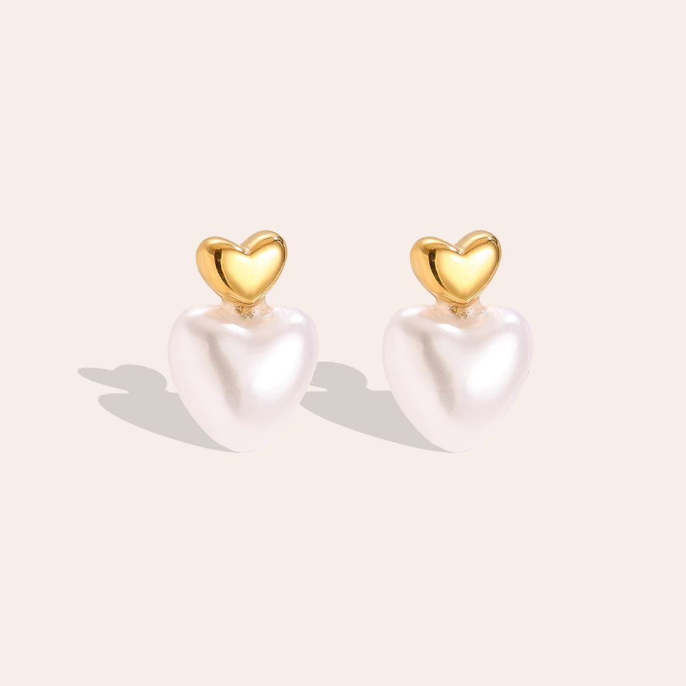 Edelstahl Ohrringe 1cm Pearly Heart