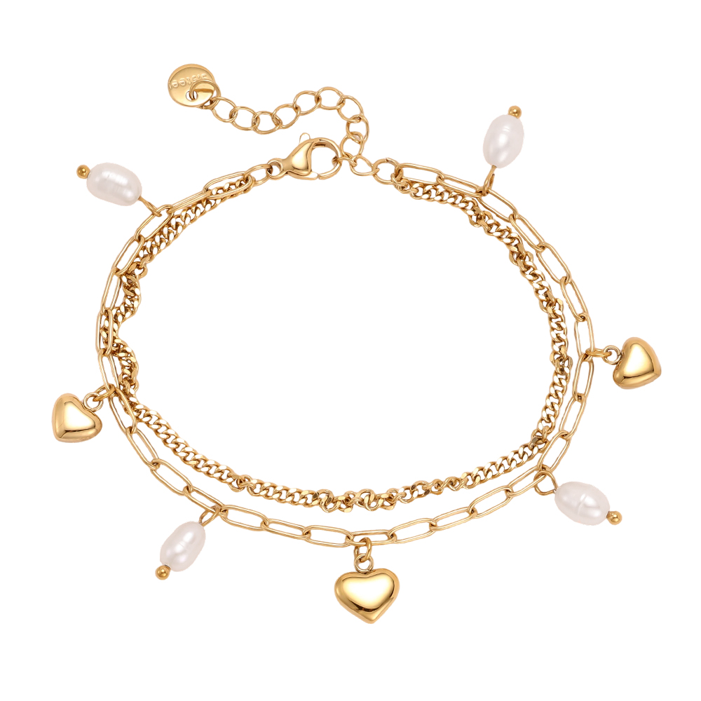 Edelstahl Armband 17cm Herz Süßwasserperlen