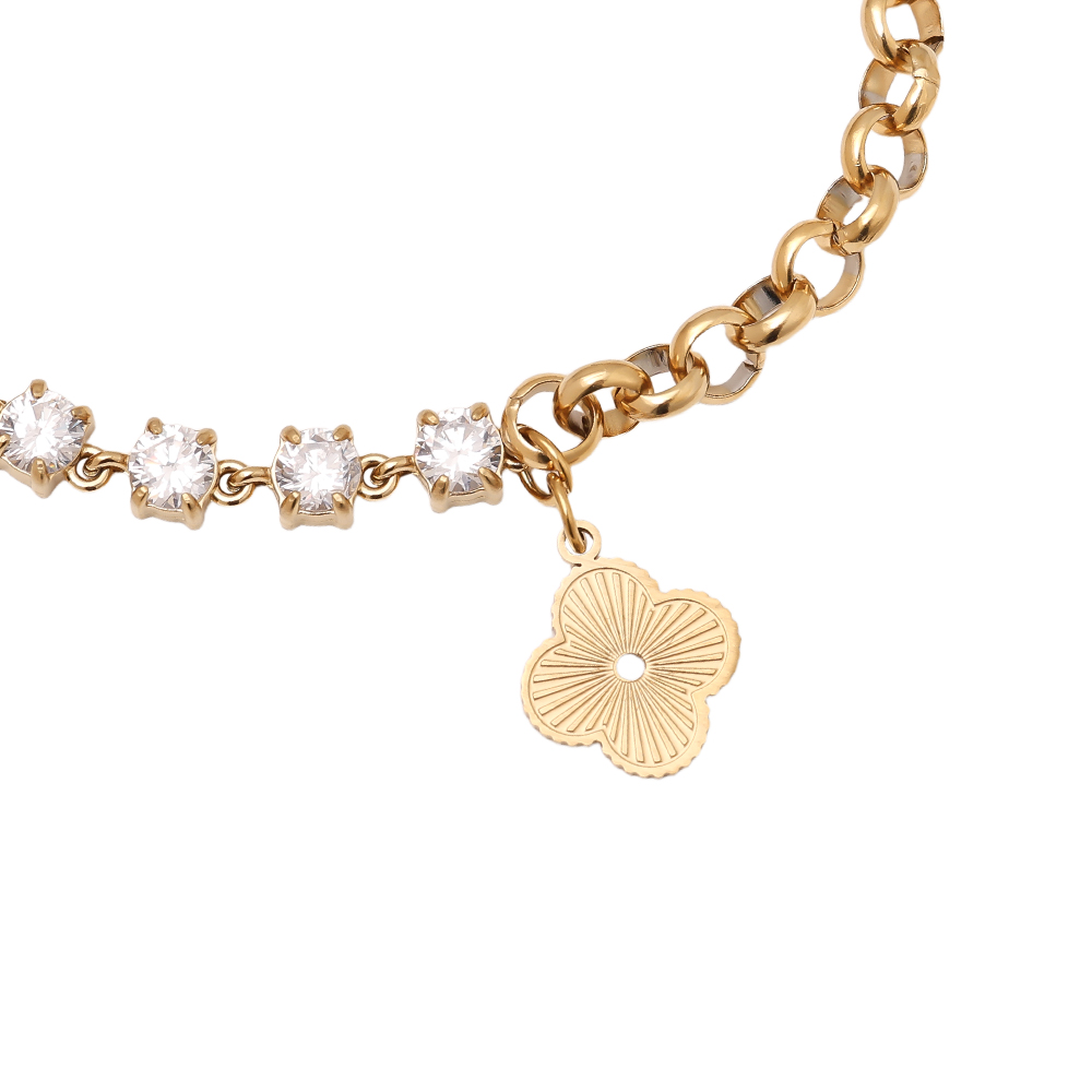 Edelstahl Armkette 16cm Half Diamond Chain With Lucky Flower