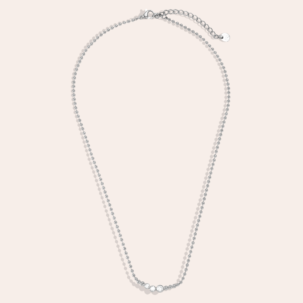 Edelstahl Halskette 40cm Punktkette mit Zirkonia