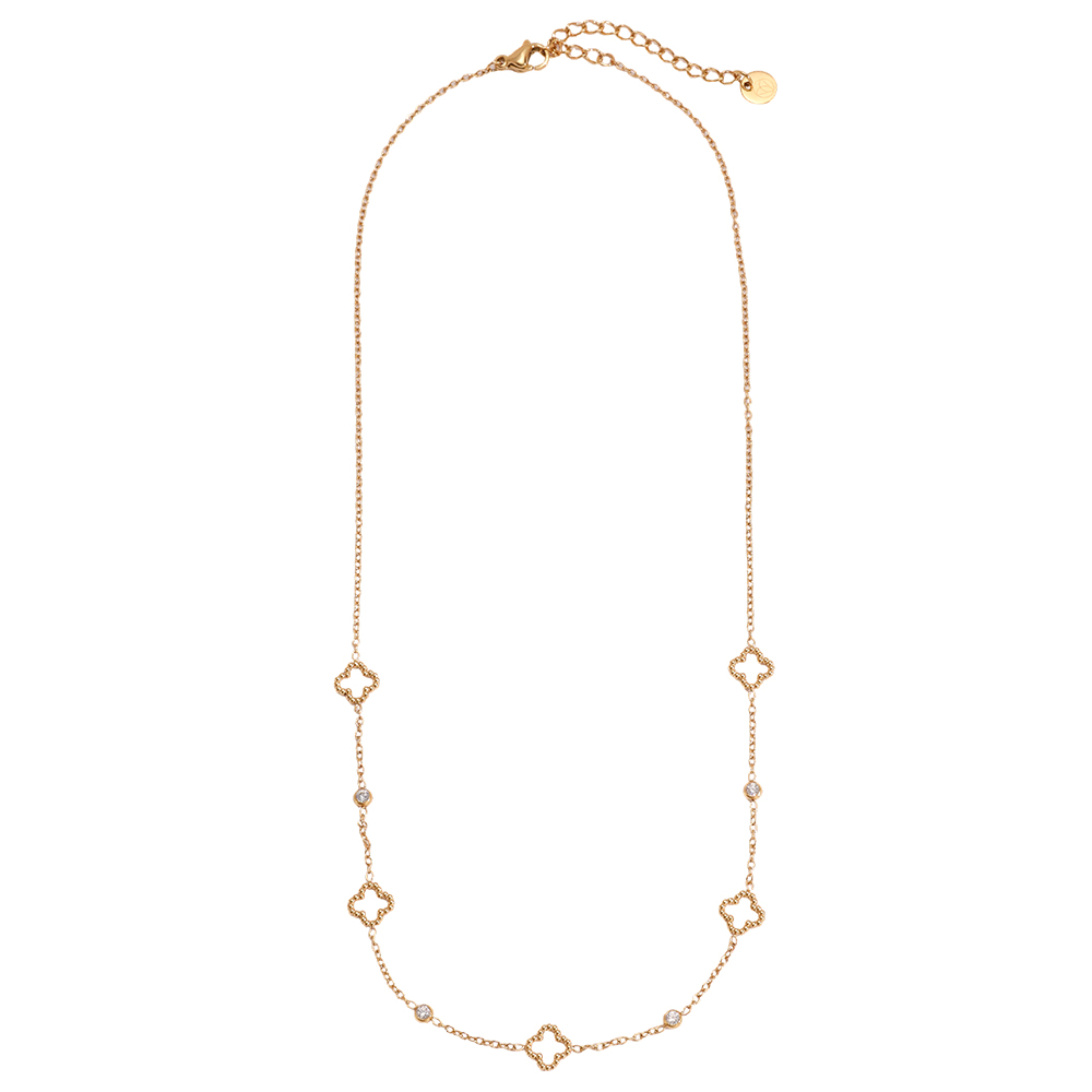 Edelstahl Halskette 39cm kleines Kleeblatt mit Mini Zirkonia