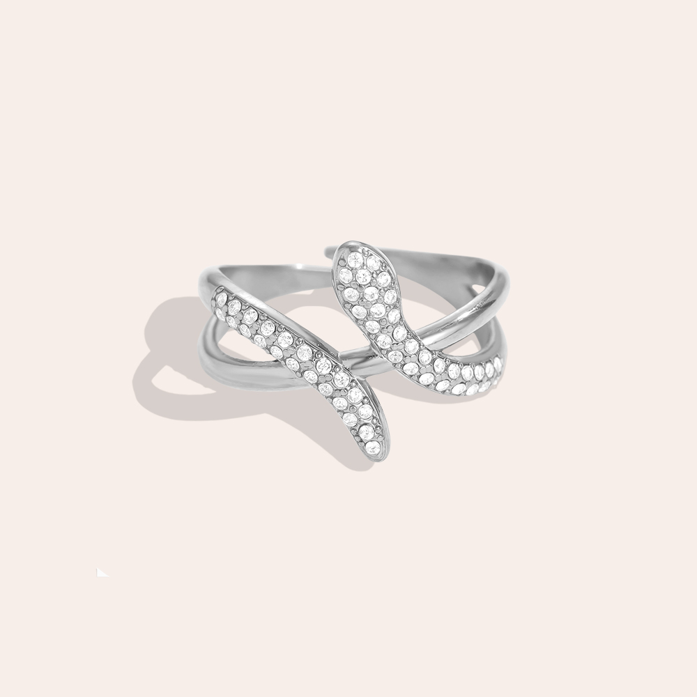 Edelstahl Ring Verstellbarer Schlangenring mit Zirkonia