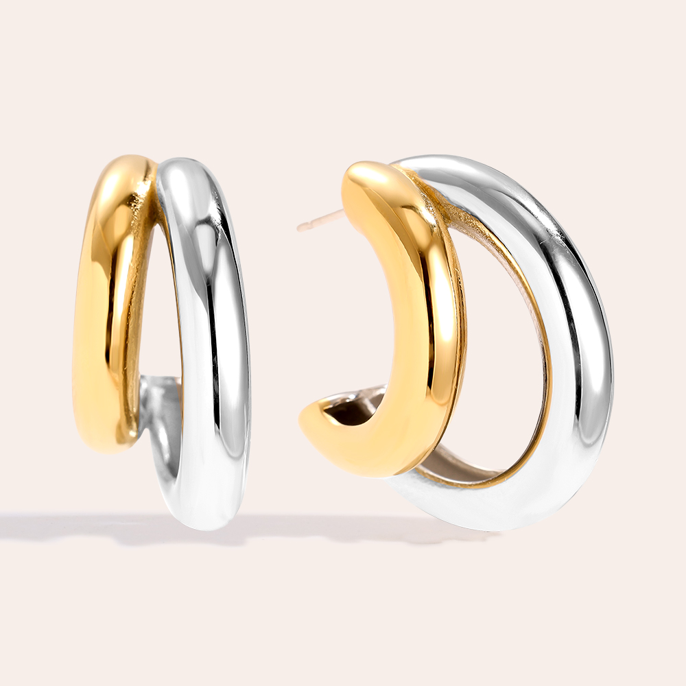 Edelstahl Ohrringe 30mm Gold And Silver Half Hoop