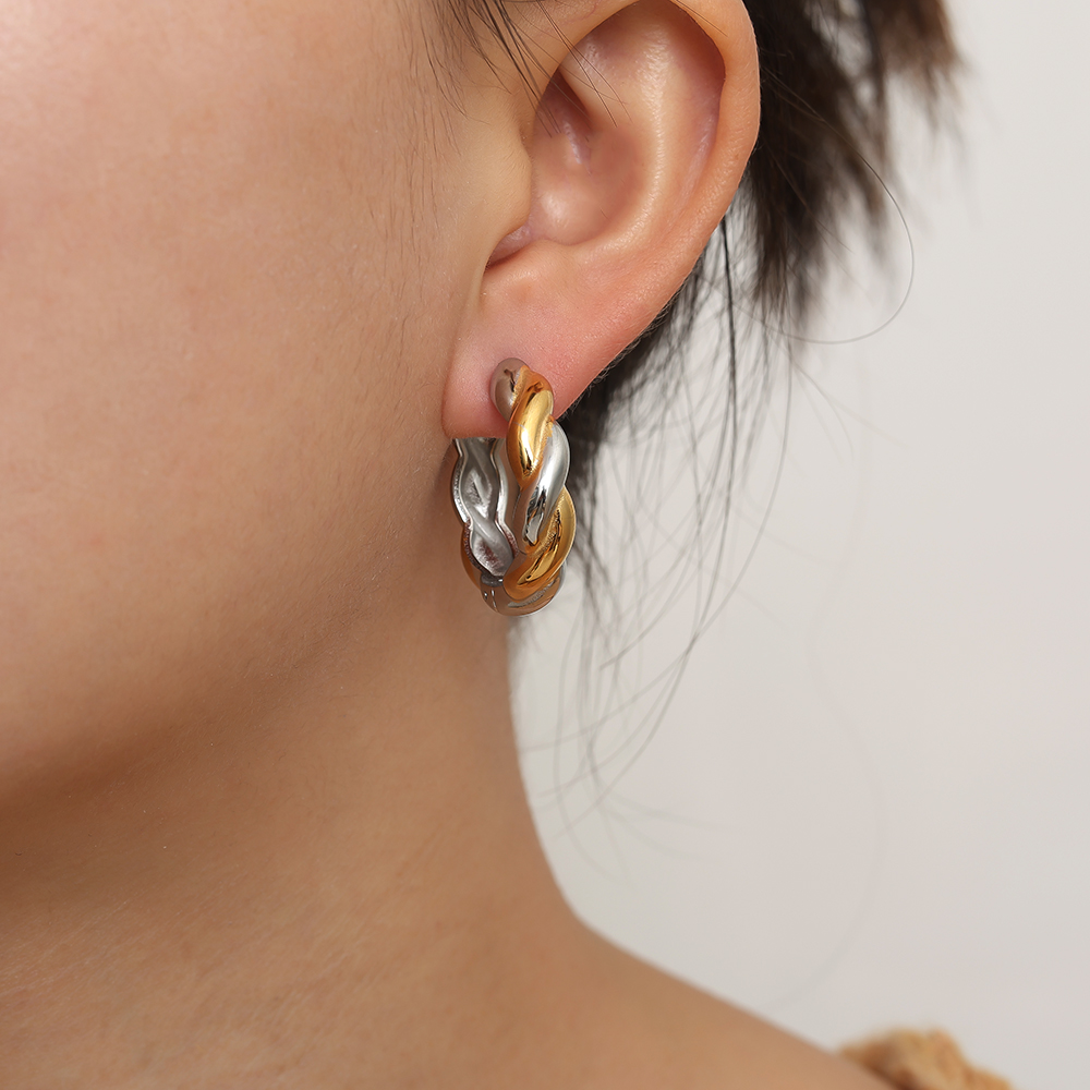Edelstahl Ohrringe 2.7cm Gold And Silver Twist Hoop