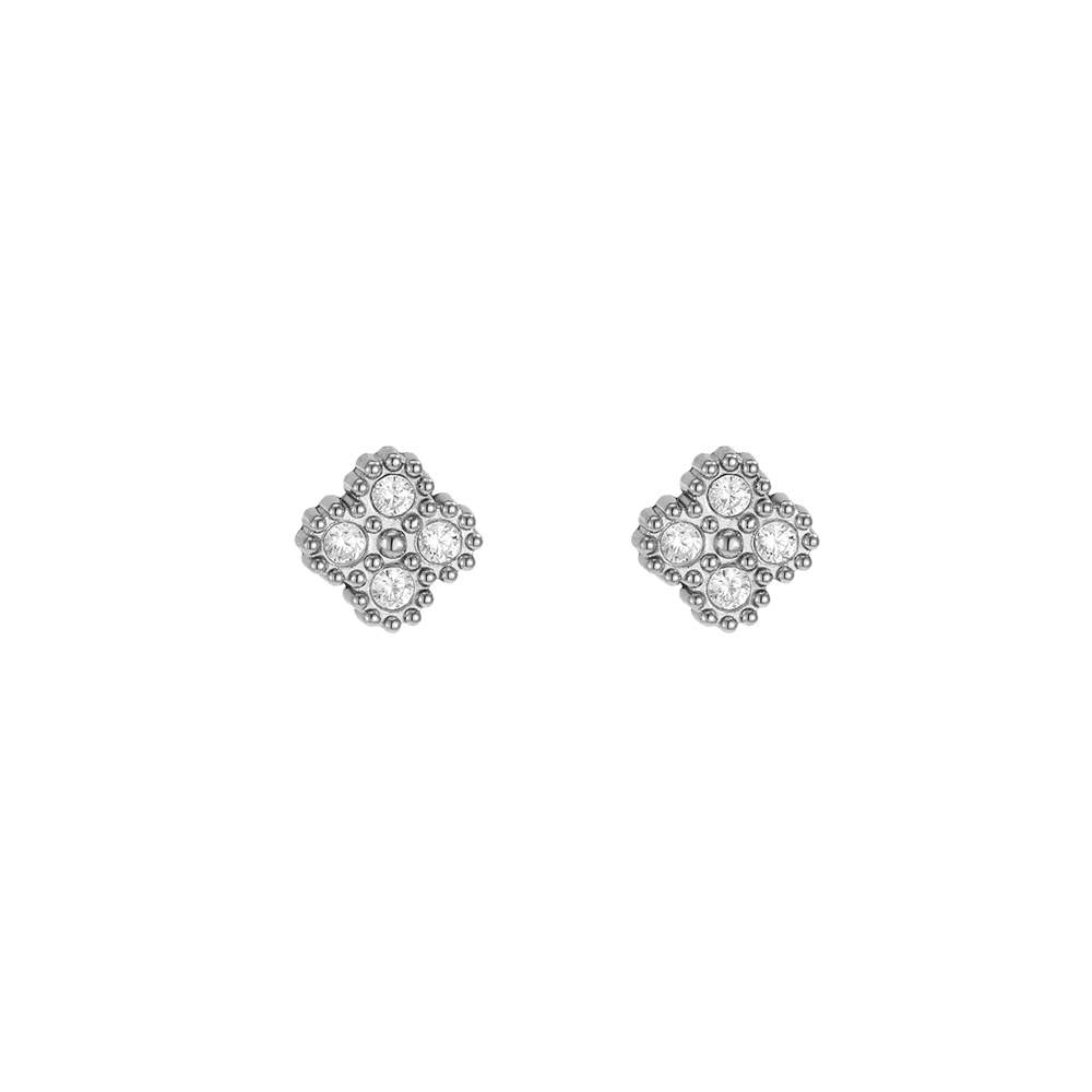 Edelstahl Ohrringe 8mm Feiner Zirkonia Kleeblatt  